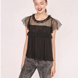 Zara black lace pleated top